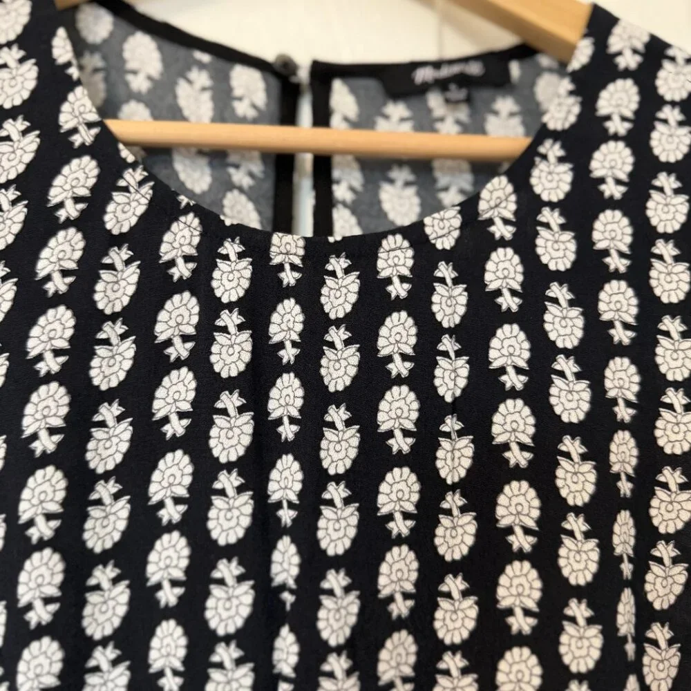 Madewell Ruffle Tank in Bloomstamp Black and White Print Peplum Size L - Picture 3 of 7